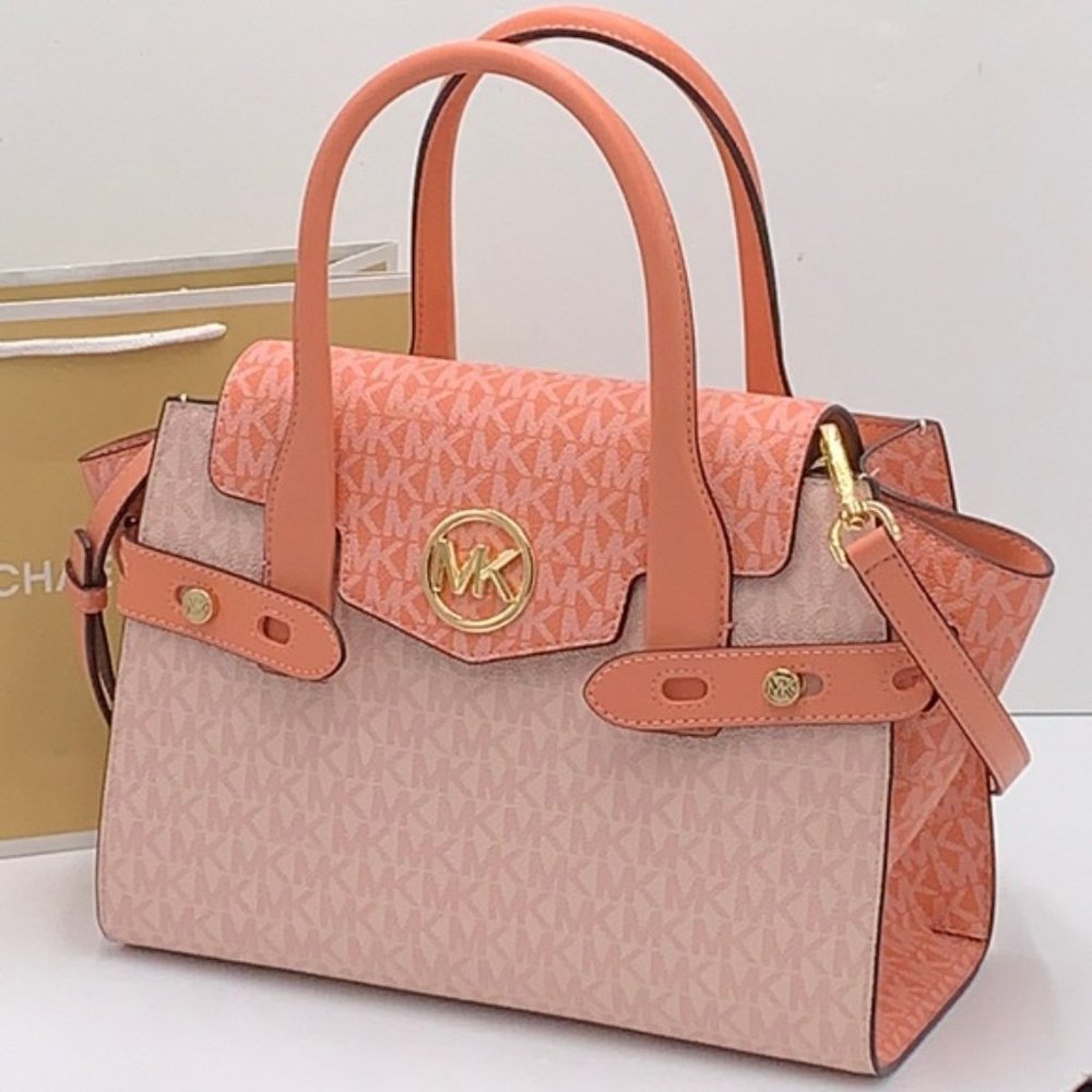 Michael Kors Carmen Medium Color-Block Logo Satchel Crossbody Sherbert Multi